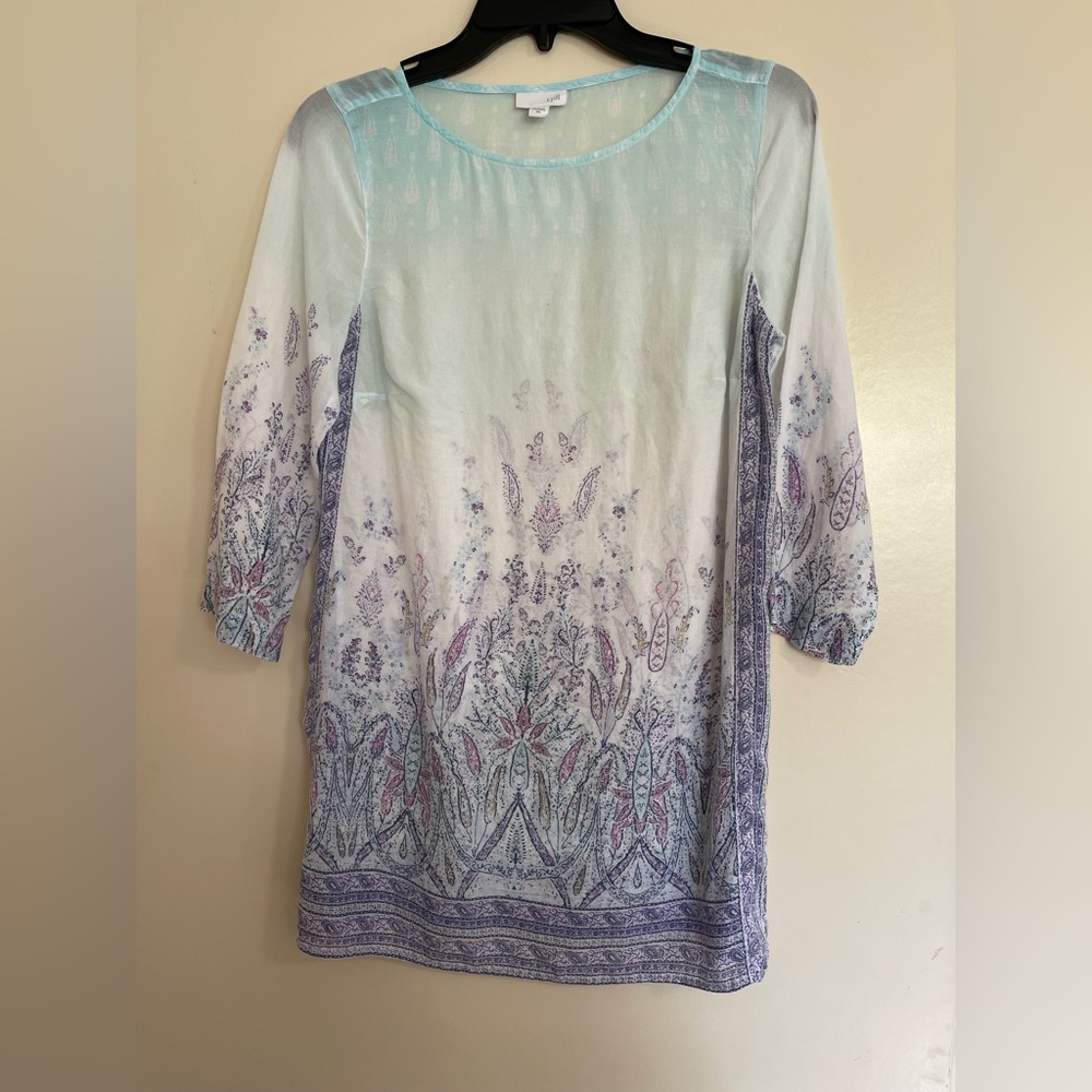 J Jill Sheer 3/4 Sleeve Floral Paisley Pullover Tunic Blouse Top Sz XS